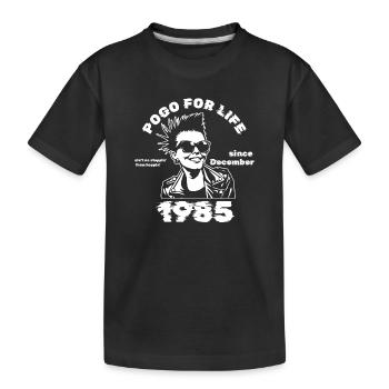 40. Geburtstag Pogo for life since 12/1985 - Kinder Premium Bio T-Shirt - Schwarz - Vorne