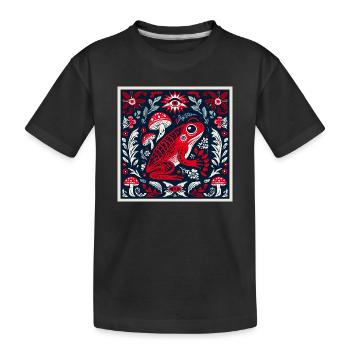 Mystischer Frosch mit Pilzen und Blumen – Folk Art - Kinder Premium Bio T-Shirt - Schwarz - Vorne