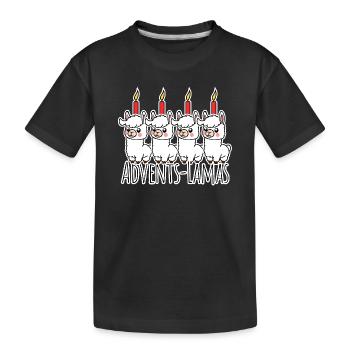 Les 4 adorables lamas de l’Avent – une bougie brûle ! - T-shirt bio Premium Enfant - noir - Devant