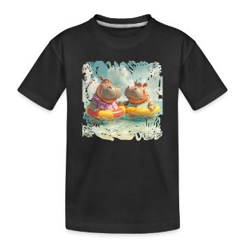 Südsee-Hippos im Schwimmreifen - Kinder Premium Bio T-Shirt - Schwarz - Vorne