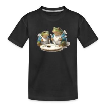 Frosch-Dinner: Fliege am Teller - Kinder Premium Bio T-Shirt - Schwarz - Vorne