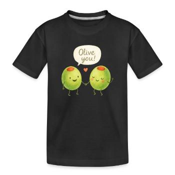 Olive You! Olive Love Paar Valentinstag Liebe  - Kinder Premium Bio T-Shirt - Schwarz - Vorne