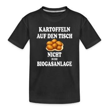 Kartoffeln auf den Tisch nicht in die Biogasanlage - Kinder Premium Bio T-Shirt - Schwarz - Vorne