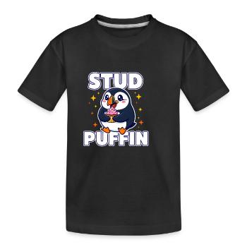 Stud Puffin Süßer Vogel Cupcake-Wortspiel - Kinder Premium Bio T-Shirt - Schwarz - Vorne
