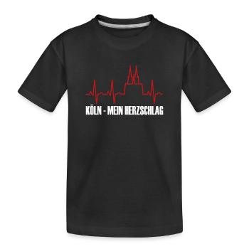 Köln Skyline mit Herzschlag vom Dom - Kinder Premium Bio T-Shirt - Schwarz - Vorne