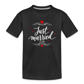 Just Married Hochzeitsdesign - Kinder Premium Bio T-Shirt - Schwarz - Vorne
