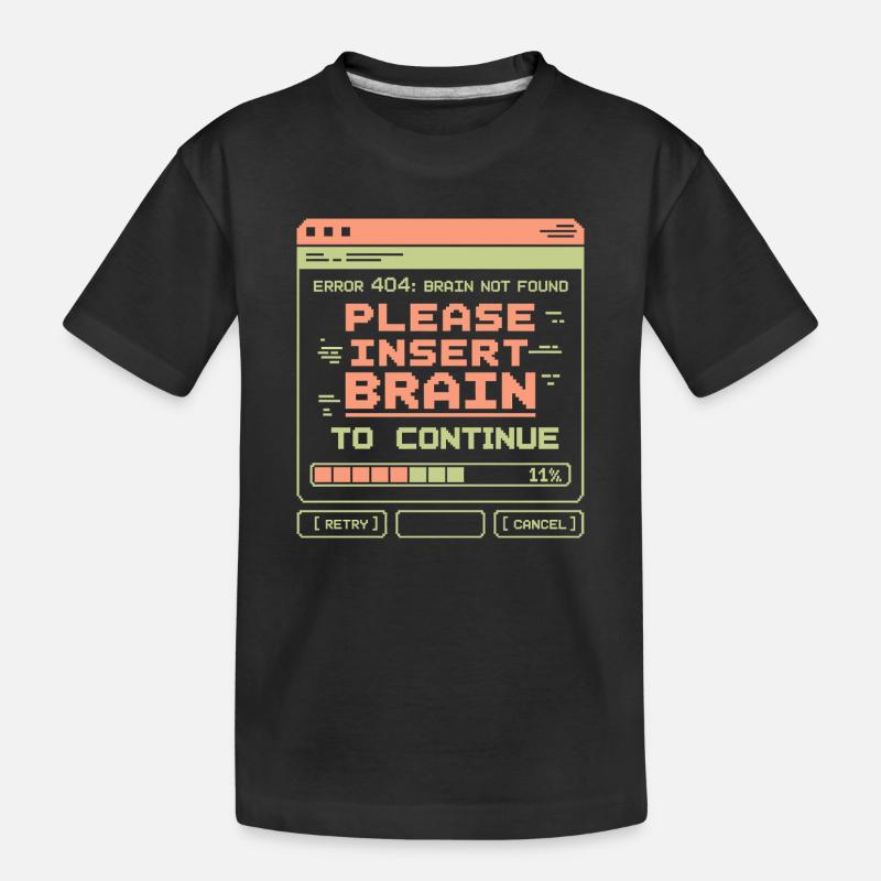 Error 404 Brain Not Found Pixel Design - Kids' Premium Organic T-Shirt - black