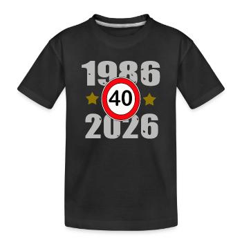 1986–2026: 40 Jahre Jubiläum - Kinder Premium Bio T-Shirt - Schwarz - Vorne
