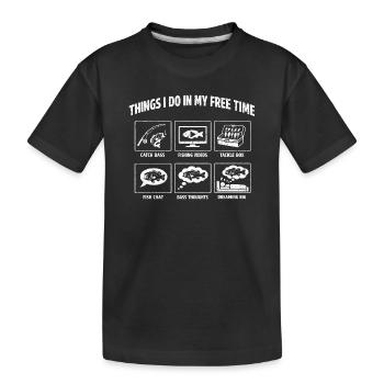 Activités que je fais pendant mon temps libre : pêche au bar - T-shirt bio Premium Enfant - noir - Devant