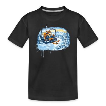 Lustiges Eichhörnchen im Skilift –Winterspaß Motiv - Kinder Premium Bio T-Shirt - Schwarz - Vorne