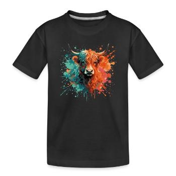 Highland Cattle Watercolor Painting – Color Splash Animal Art - Kids' Premium Organic T-Shirt - black - Front