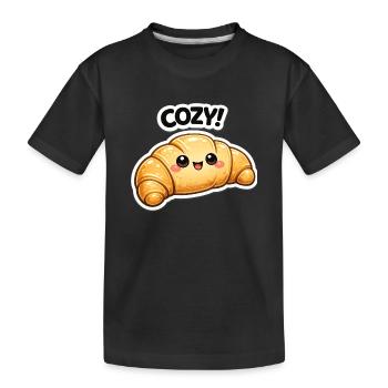 Kuscheliges Croissant-Kawaii - Kinder Premium Bio T-Shirt - Schwarz - Vorne
