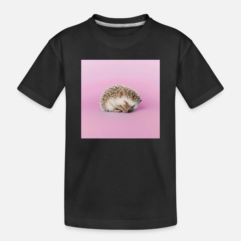 Schlafender Igel auf blassrosa Hintergrund - Kinder Premium Bio T-Shirt - Schwarz