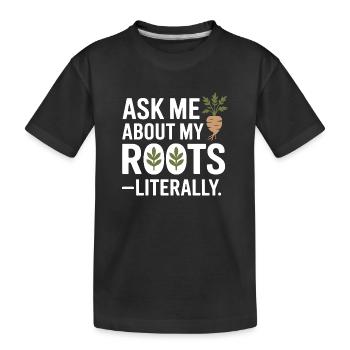 Zertifizierte klinische botanische Wurzel-Expertenbekleidung - Kinder Premium Bio T-Shirt - Schwarz - Vorne