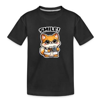 Cuddly fox snaps photo art - Kids' Premium Organic T-Shirt - black - Front