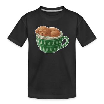 Chiot endormi dans un gobelet vert - T-shirt bio Premium Enfant - noir - Devant