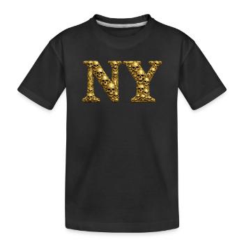Goldene Schädel NY Buchstaben - Kinder Premium Bio T-Shirt - Schwarz - Vorne