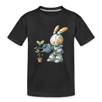 Roboter Hase gießt Pflanze - Kinder Premium Bio T-Shirt - Schwarz - Vorne