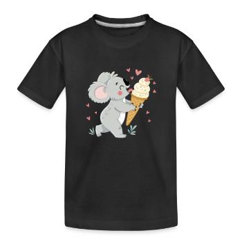 Koala gourmand et glace coeurs - Kids' Premium Organic T-Shirt - black - Front