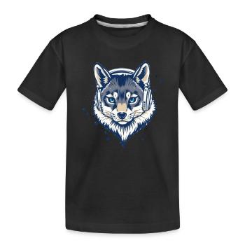 cool fox with headphones - Kids' Premium Organic T-Shirt - black - Front