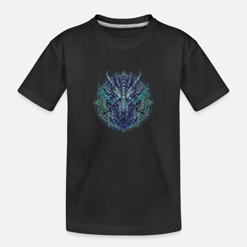 Blaugrünes Drachen - Mandala - Kinder Premium Bio T-Shirt - Schwarz