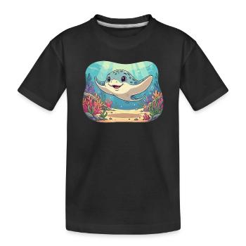 Raie manta heureuse dans le récif - T-shirt bio Premium Enfant - noir - Devant