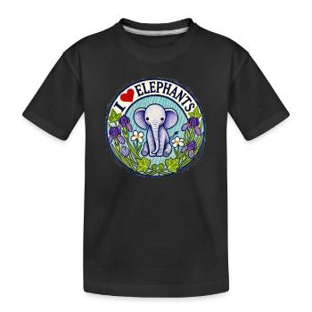 I Love Elephants Floral Circle - Kinder Premium Bio T-Shirt - Schwarz - Vorne