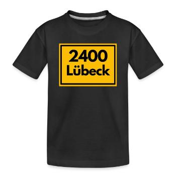 ALTE POSTLEITZAHL PLZ RETRO 2400 LÜBECK HANSEPERLE - Kinder Premium Bio T-Shirt - Schwarz - Vorne