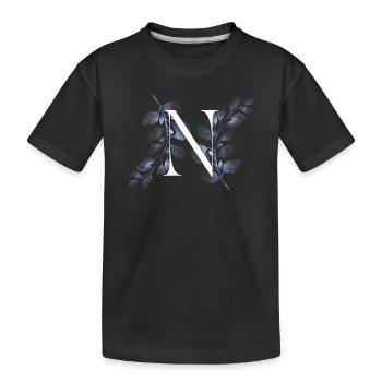 Blue Floral N Monogram - Kids' Premium Organic T-Shirt - black - Front
