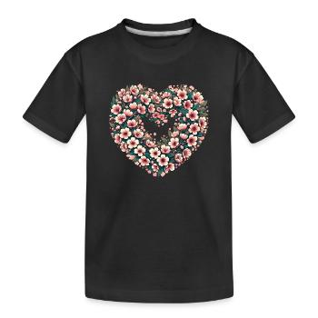 Blossom Heart Blumenwappen - Kinder Premium Bio T-Shirt - Schwarz - Vorne