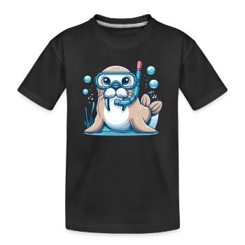 Unterwasser-Siegel mit Taucherbrille - Kinder Premium Bio T-Shirt - Schwarz - Vorne