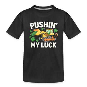 Ich pushe mein Glück Lustiger St. Patrick's Bulldozer - Kinder Premium Bio T-Shirt - Schwarz - Vorne