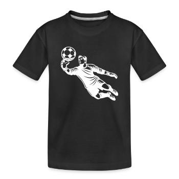 Fußballtorwart bei einer Glanzparade im Sprung - Kinder Premium Bio T-Shirt - Schwarz - Vorne