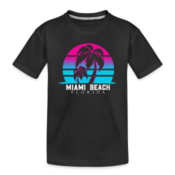 Miami Beach Palmen Neon - Kinder Premium Bio T-Shirt - Schwarz - Vorne