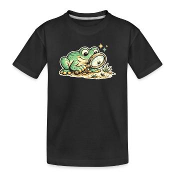 Frog detective in search of clues - Kids' Premium Organic T-Shirt - black - Front