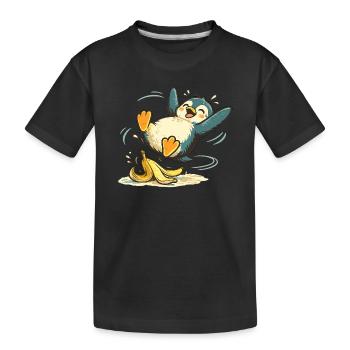 Penguin Jumping Banana - Kids' Premium Organic T-Shirt - black - Front