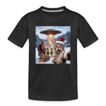 Weihnachtskatze im UFO-Selfie - Kinder Premium Bio T-Shirt - Schwarz - Vorne