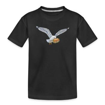 Lustige Möwe Stiehlt Fischbrötchen Strand - Kinder Premium Bio T-Shirt - Schwarz - Vorne