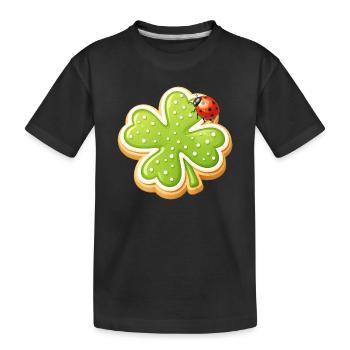 Shamrock Biscuit with Ladybug - Kids' Premium Organic T-Shirt - black - Front