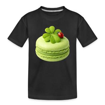 Grüner Macaron mit Glücksklee  - Kinder Premium Bio T-Shirt - Schwarz - Vorne