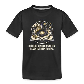 Lesen Portal zu Welten - Bücher Design - Kinder Premium Bio T-Shirt - Schwarz - Vorne