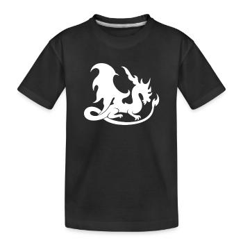 weiße Drachensilhouette im Flammenstil - Kinder Premium Bio T-Shirt - Schwarz - Vorne