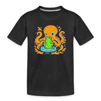 Orange Octopus Pop Art mit Vase - Kinder Premium Bio T-Shirt - Schwarz - Vorne