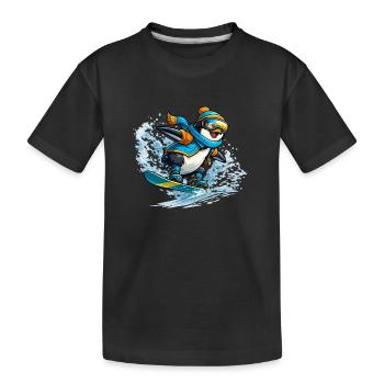 Pinguin Snowboard Blauorange - Kinder Premium Bio T-Shirt - Schwarz - Vorne