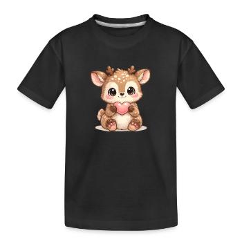 Kleiner Waldreh mit Herz - Kinder Premium Bio T-Shirt - Schwarz - Vorne