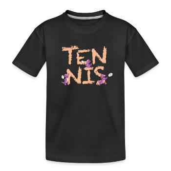 Tennis mit Dino Tami in aprico /offizielles Design - Kinder Premium Bio T-Shirt - Schwarz - Vorne