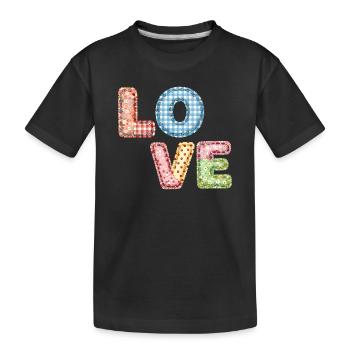 Love Patchwork Design Colorful Fabric Patches - Kids' Premium Organic T-Shirt - black - Front