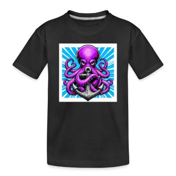 Octopus embraces an Anchor - Kids' Premium Organic T-Shirt - black - Front