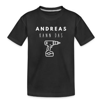 Andreas Name Handwerker Werkzeug Akkuschrauber - Kinder Premium Bio T-Shirt - Schwarz - Vorne