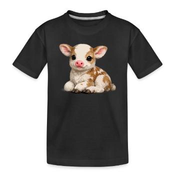Süßes Kalb-Kuscheltier - Kinder Premium Bio T-Shirt - Schwarz - Vorne